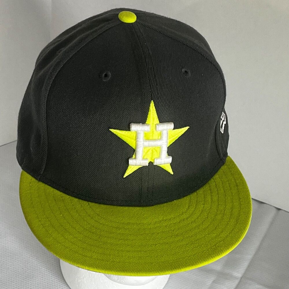 RARE - NEW Houston Astros New Era 59Fifty Fitted Hat Dark Gray Lime Sz 7 5/8 Cap